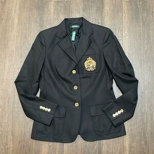 Lauren Ralph Lauren Vtg Y2K Royal Beaded Logo Crest Patch Blazer Rowing Rugby